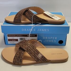 Draper James Women's Alex Raffia Brown Crossed Strap‎ Sandals